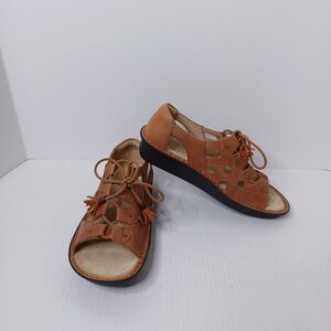 Alegria Sandals Womens 9 EU 39 Brown Leather Fisherman Wedge Comfort Lace Up